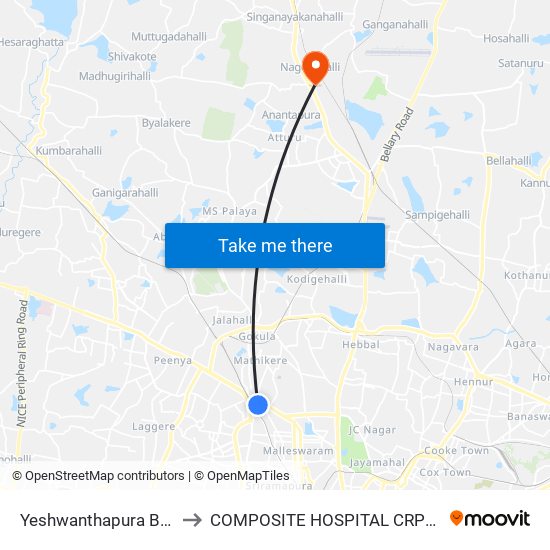 Yeshwanthapura Bus Station to COMPOSITE HOSPITAL CRPF BENGALURU map