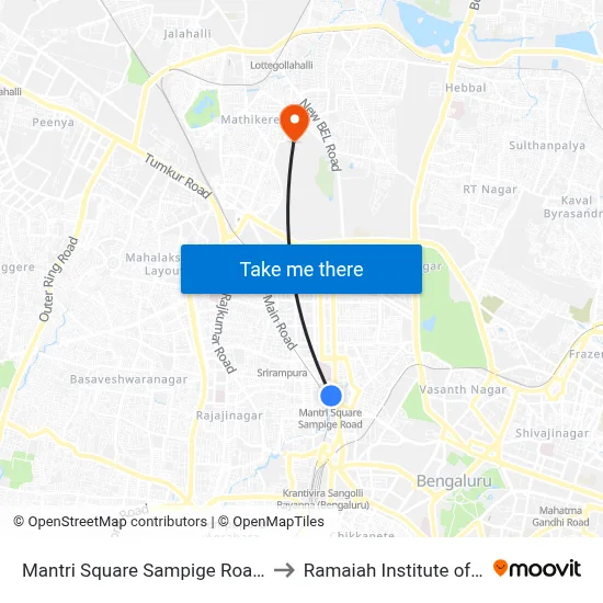 Mantri Square Sampige Road Metro Station to Ramaiah Institute of Technology map