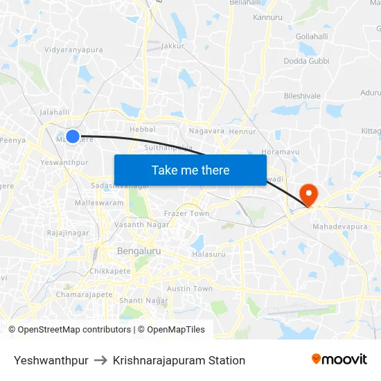 Yeshwanthpur to Krishnarajapuram Station map