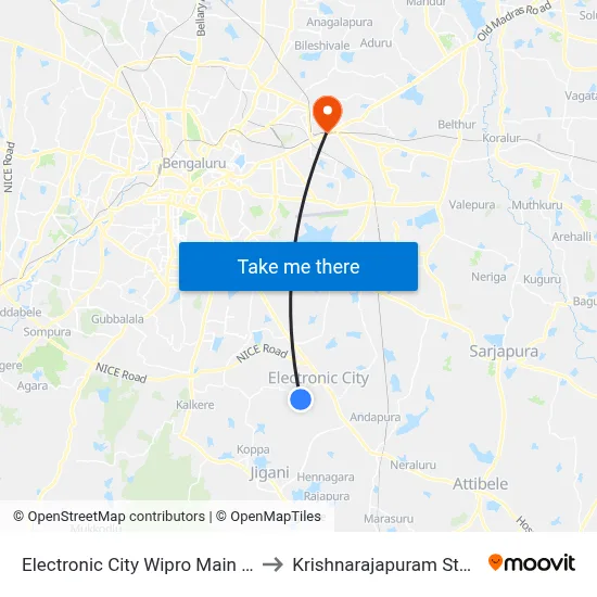 Electronic City Wipro Main Gate to Krishnarajapuram Station map