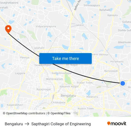 Bengaluru to Sapthagiri College of Engineering map