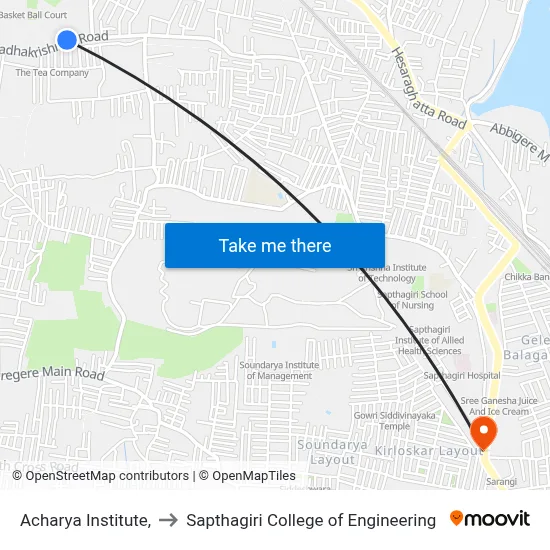 Acharya Institute, to Sapthagiri College of Engineering map