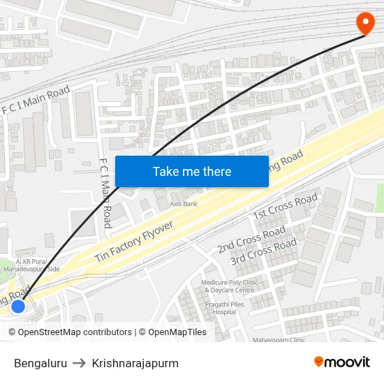Bengaluru to Krishnarajapurm map