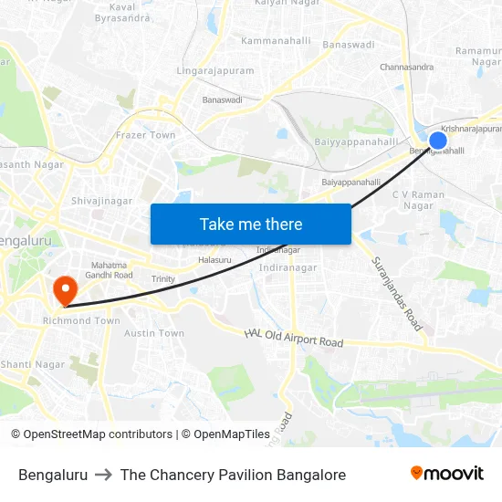 Bengaluru to The Chancery Pavilion Bangalore map