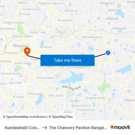 Kundalahalli Colony to The Chancery Pavilion Bangalore map