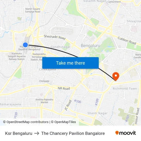Ksr Bengaluru to The Chancery Pavilion Bangalore map