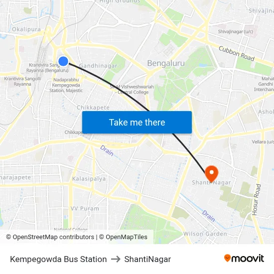 Kempegowda Bus Station to ShantiNagar map