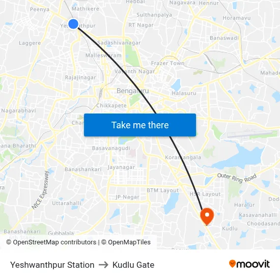 Yeshwanthpur Station to Kudlu Gate map
