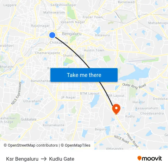 केएसआर बेंगलुरु to कुद्लु गेट map