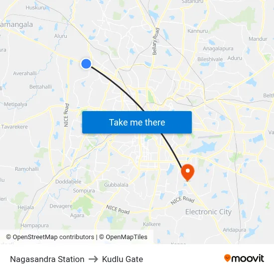 Nagasandra Station to Kudlu Gate map
