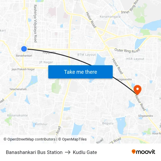 Banashankari Bus Station to Kudlu Gate map