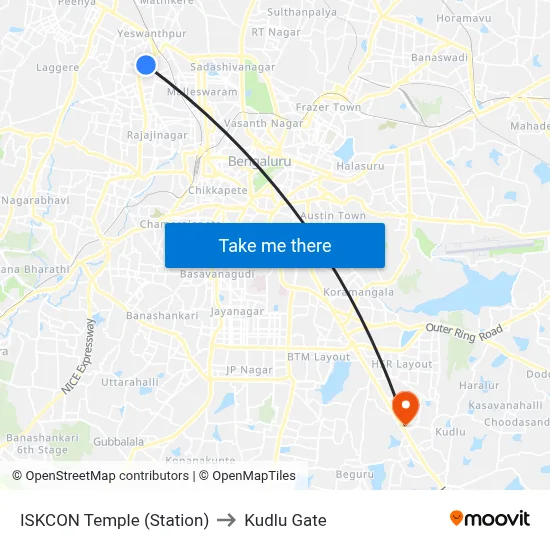 ISKCON Temple (Station) to Kudlu Gate map