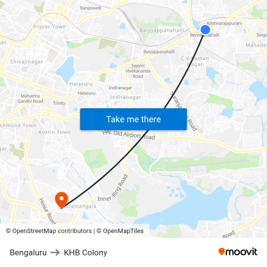 Bengaluru to KHB Colony map