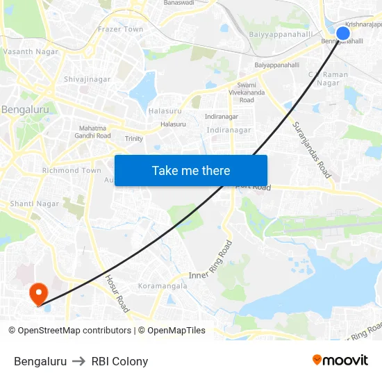 Bengaluru to RBI Colony map