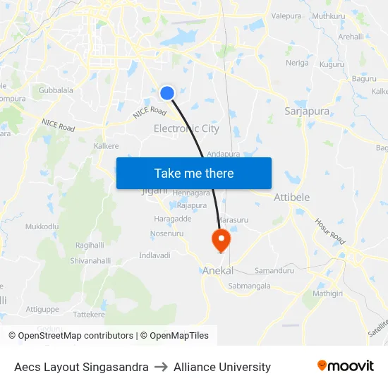 Aecs Layout Singasandra to Alliance University map