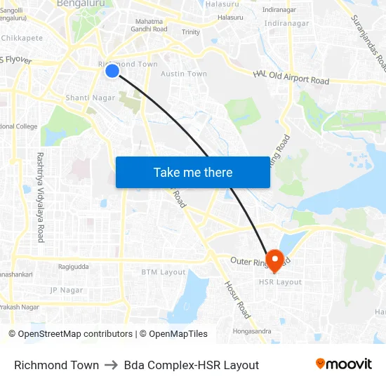 Richmond Town to Bda Complex-HSR Layout map