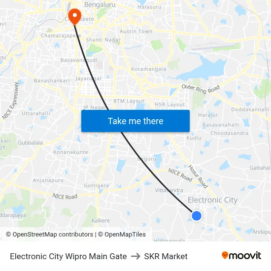 Electronic City Wipro Main Gate to SKR Market map