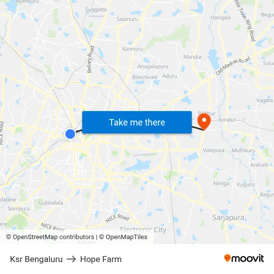 Ksr Bengaluru to Hope Farm map