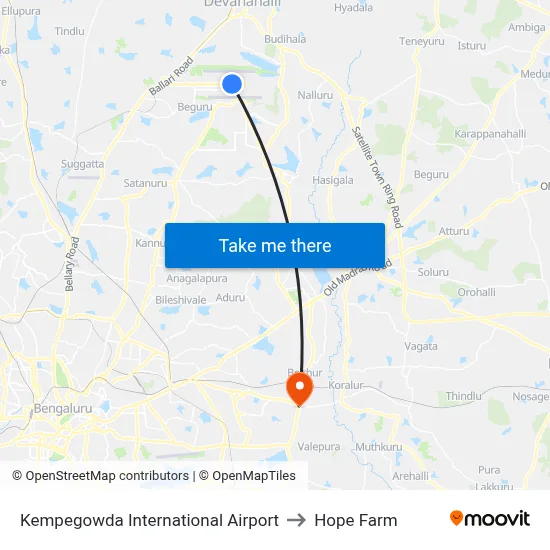 Kempegowda International Airport to Hope Farm map