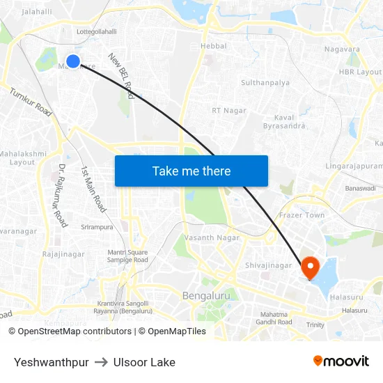 Yeshwanthpur to Ulsoor Lake map