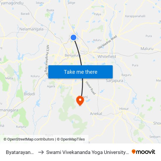 Byatarayanapura to Swami Vivekananda Yoga University Bangalore map