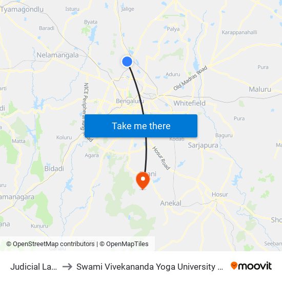 Judicial Layout to Swami Vivekananda Yoga University Bangalore map