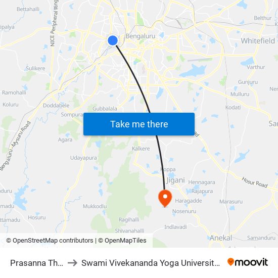 Prasanna Theatre to Swami Vivekananda Yoga University Bangalore map