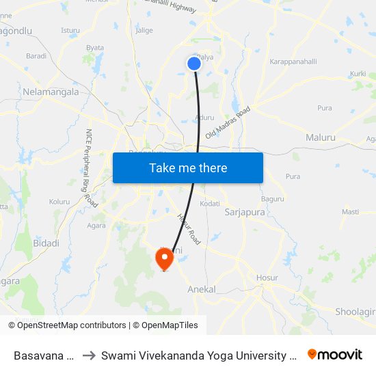 Basavana Gudi to Swami Vivekananda Yoga University Bangalore map