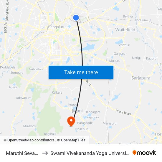 Maruthi Sevanagara to Swami Vivekananda Yoga University Bangalore map