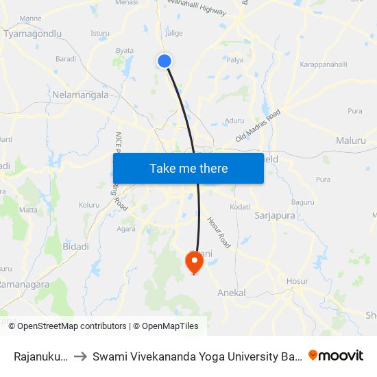 Rajanukunte to Swami Vivekananda Yoga University Bangalore map