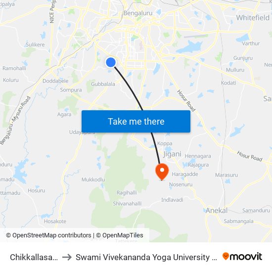 Chikkallasandra to Swami Vivekananda Yoga University Bangalore map