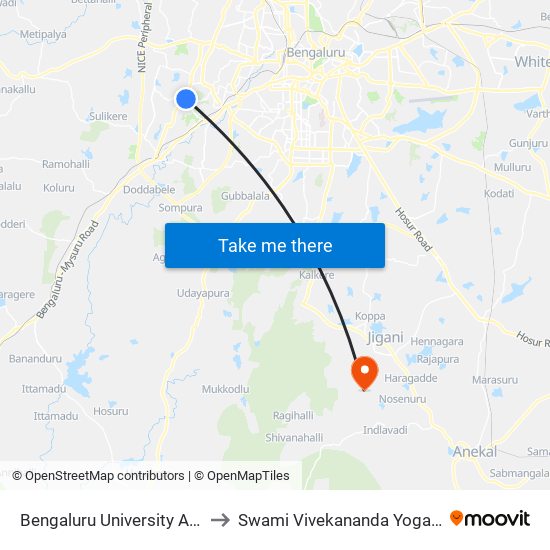 Bengaluru University Administrative Block to Swami Vivekananda Yoga University Bangalore map