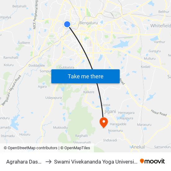 Agrahara Dasarahalli to Swami Vivekananda Yoga University Bangalore map
