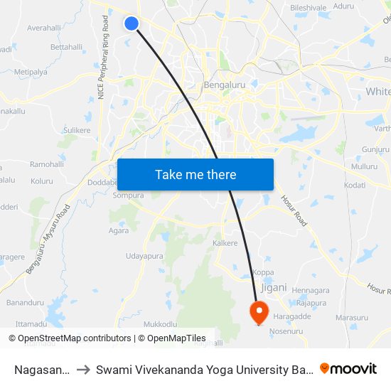 Nagasandra to Swami Vivekananda Yoga University Bangalore map