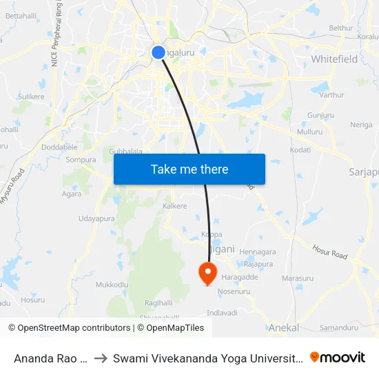 Ananda Rao Circle to Swami Vivekananda Yoga University Bangalore map