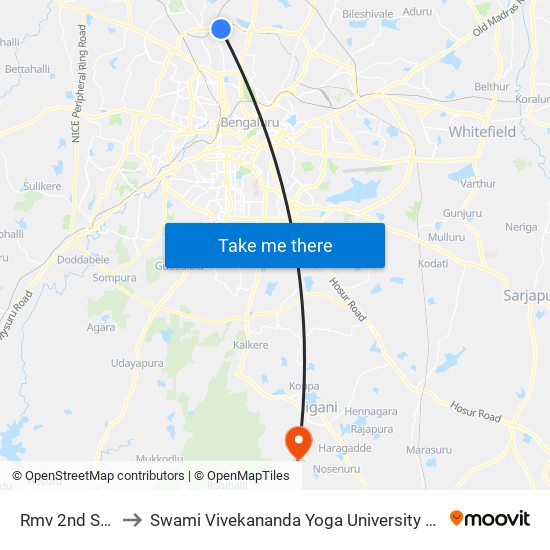 Rmv 2nd Stage to Swami Vivekananda Yoga University Bangalore map