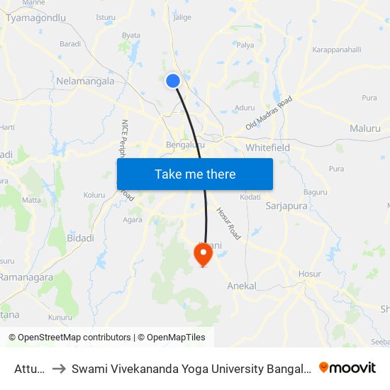 Atturu to Swami Vivekananda Yoga University Bangalore map