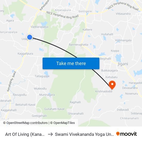 Art Of Living (Kanakapura Road) to Swami Vivekananda Yoga University Bangalore map