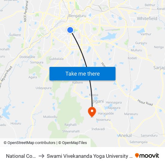National College to Swami Vivekananda Yoga University Bangalore map