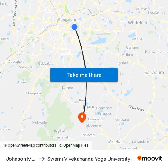 Johnson Market to Swami Vivekananda Yoga University Bangalore map