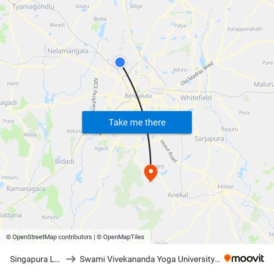 Singapura Layout to Swami Vivekananda Yoga University Bangalore map