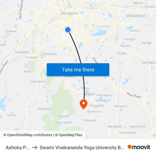 Ashoka Pillar to Swami Vivekananda Yoga University Bangalore map