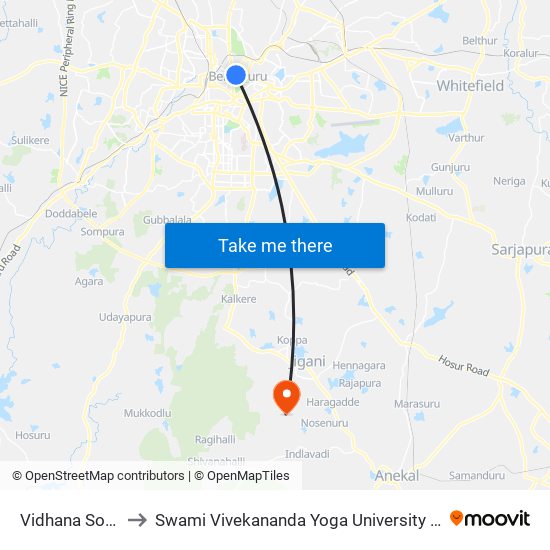 Vidhana Soudha to Swami Vivekananda Yoga University Bangalore map