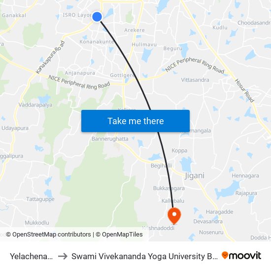 Yelachenahalli to Swami Vivekananda Yoga University Bangalore map