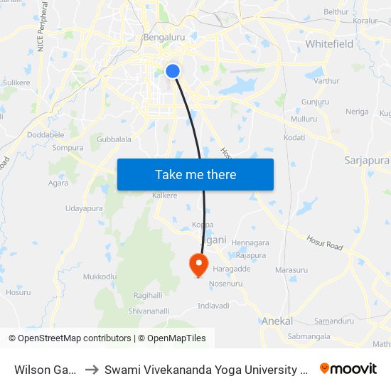 Wilson Garden to Swami Vivekananda Yoga University Bangalore map