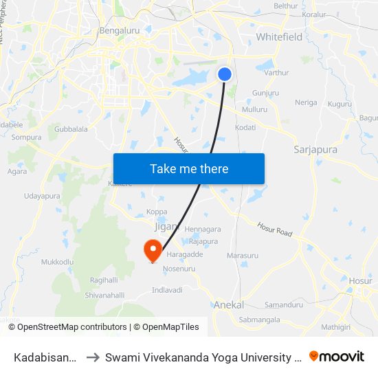 Kadabisanahalli to Swami Vivekananda Yoga University Bangalore map