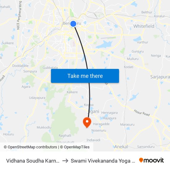 Vidhana Soudha Karnataka High Court to Swami Vivekananda Yoga University Bangalore map