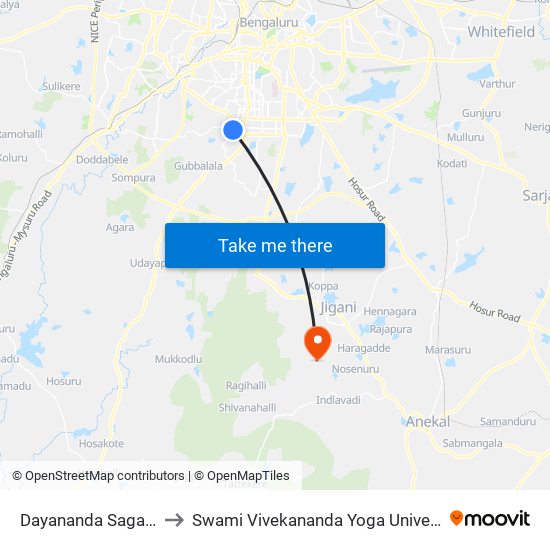 Dayananda Sagar College to Swami Vivekananda Yoga University Bangalore map
