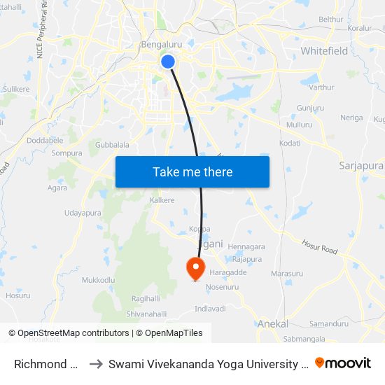 Richmond Circle to Swami Vivekananda Yoga University Bangalore map