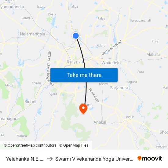 Yelahanka N.E.S.Office to Swami Vivekananda Yoga University Bangalore map